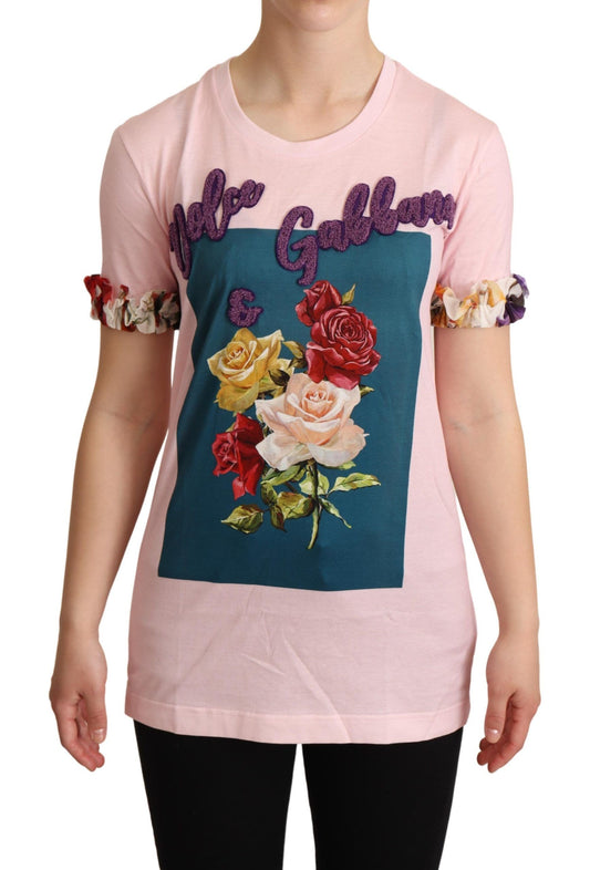 Dolce & Gabbana Elegant Floral Rose Applique T-Shirt IT36 / XS