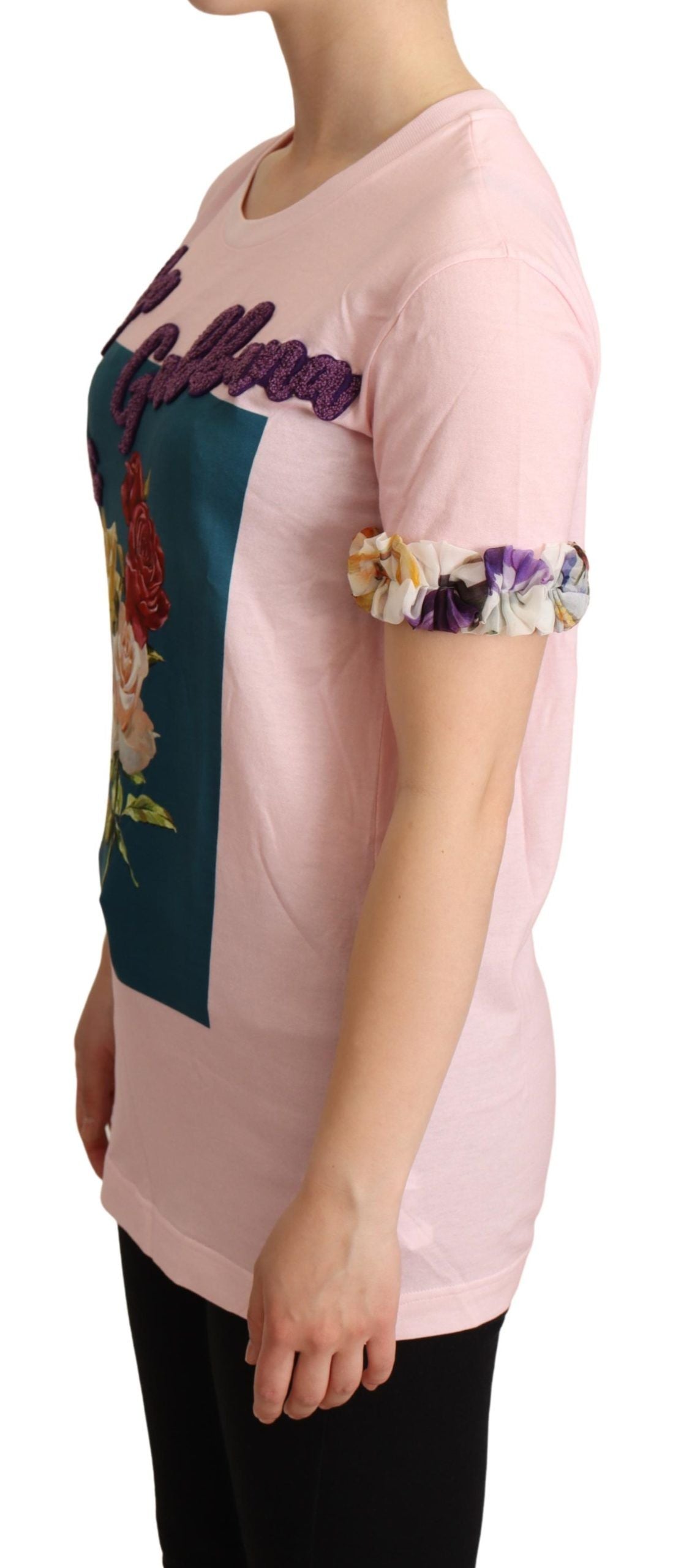 Dolce & Gabbana Elegant Floral Rose Applique T-Shirt IT36 / XS