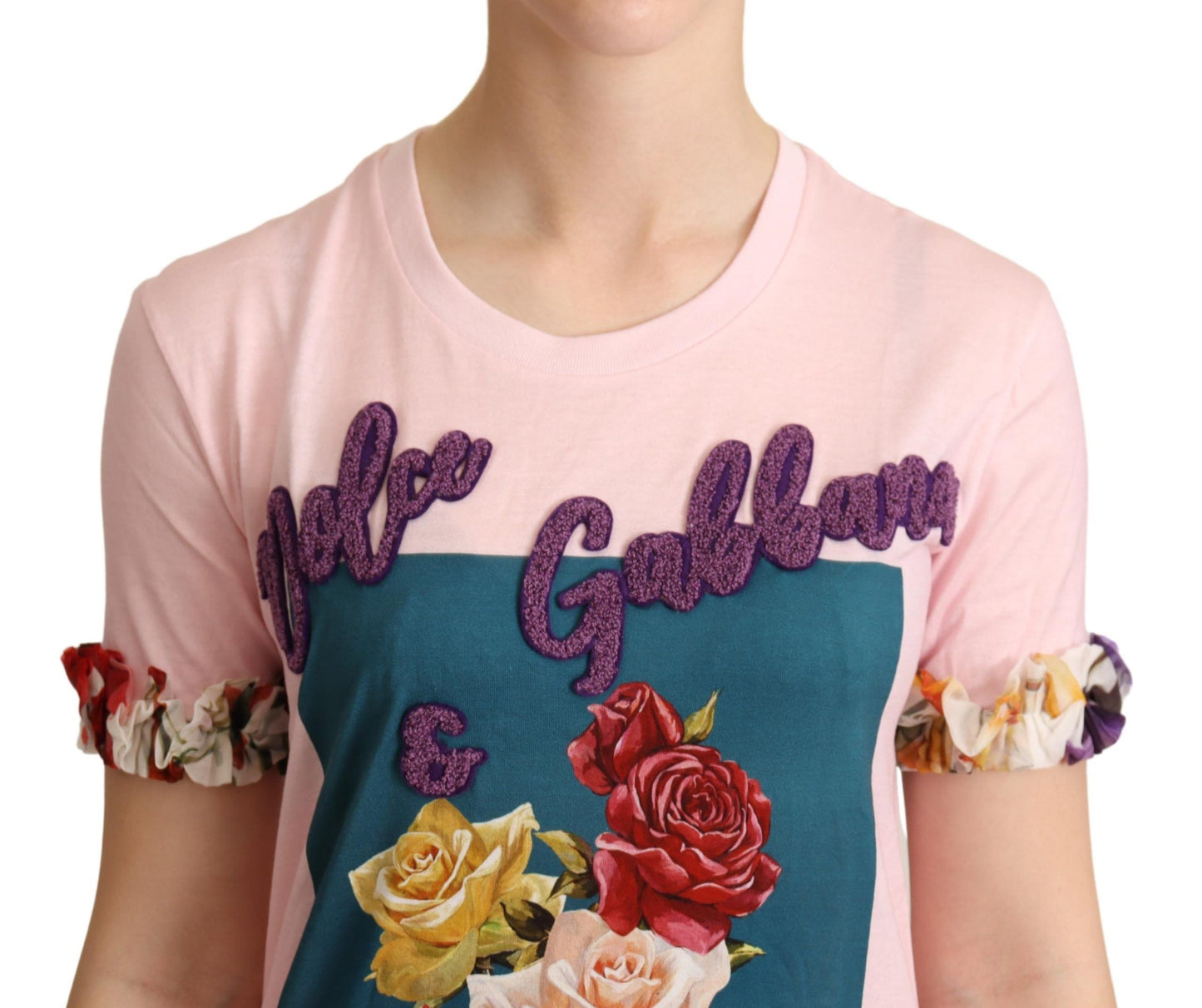 Dolce & Gabbana Elegant Floral Rose Applique T-Shirt IT36 / XS