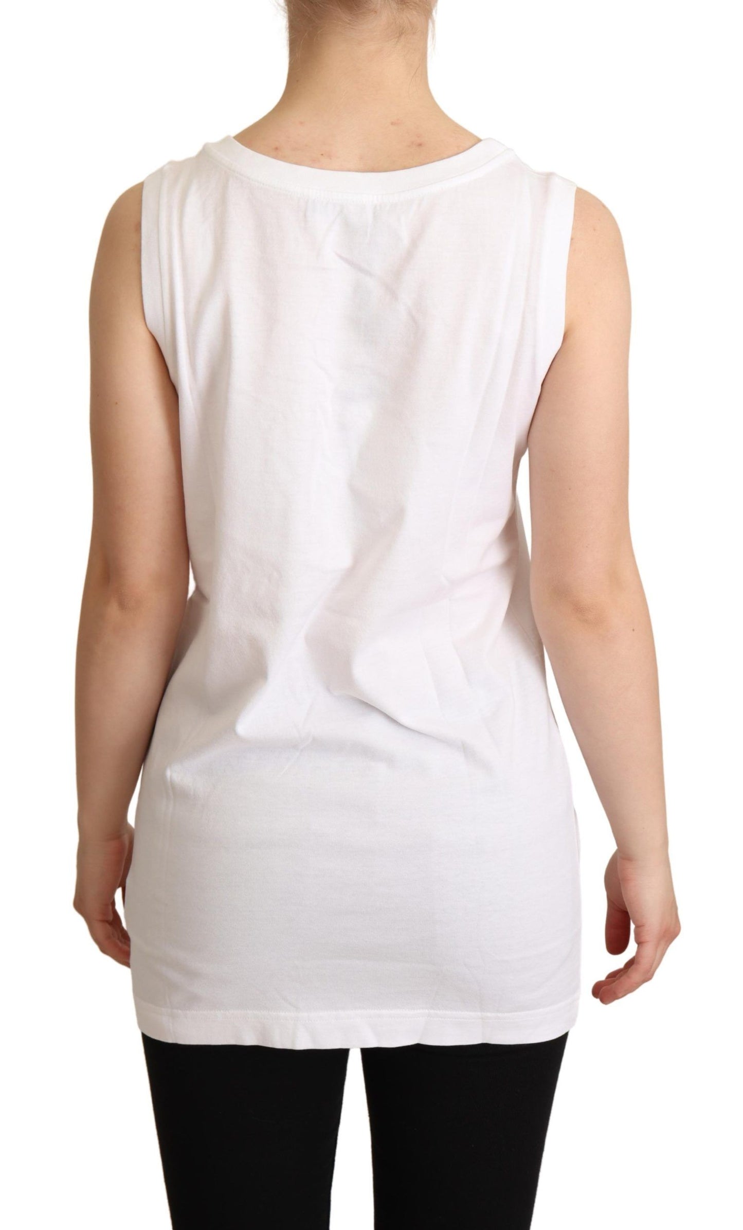 Dolce & Gabbana Crystal Embellished Heart White Sleeveless Tee IT36 / XXS