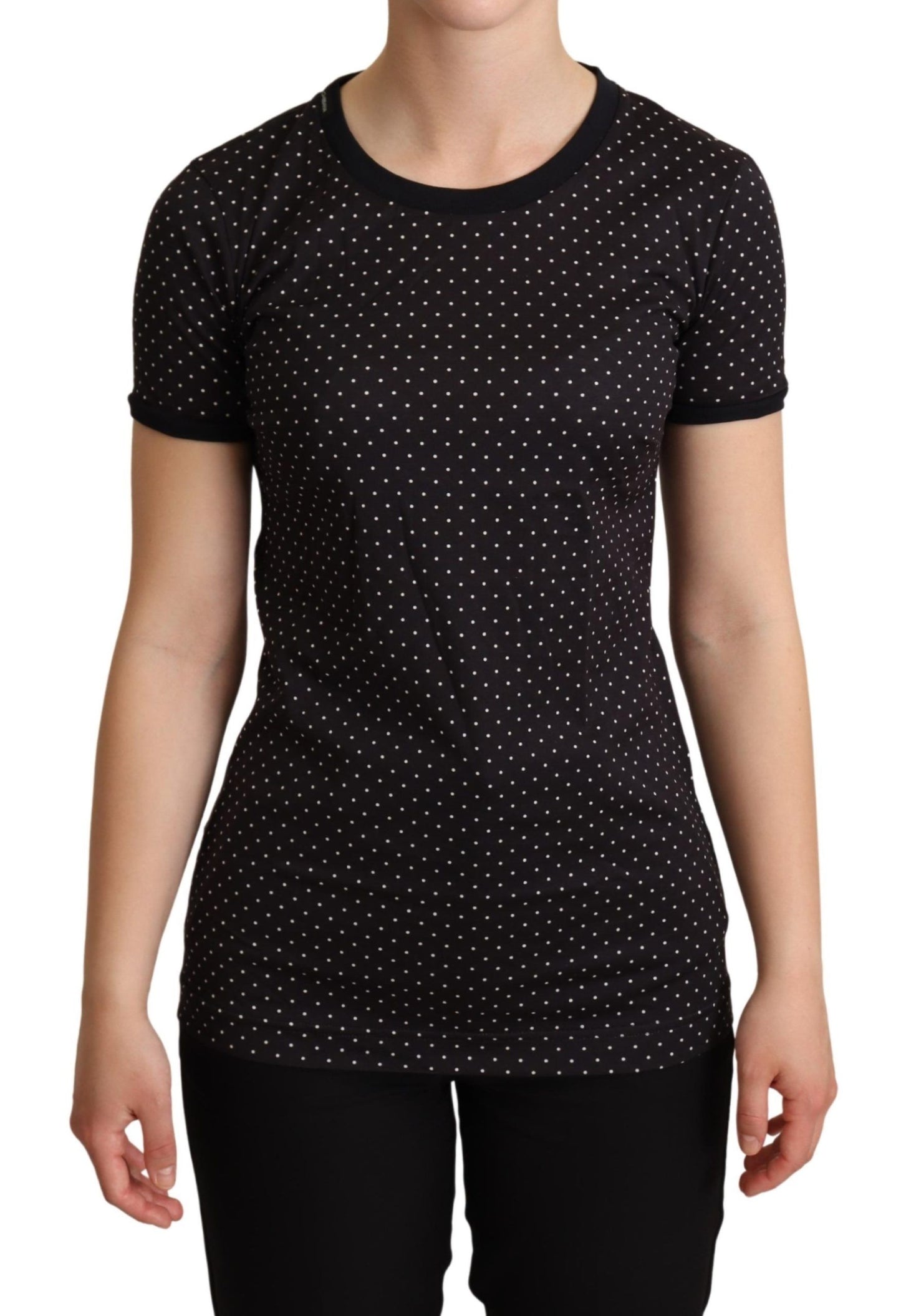 Dolce & Gabbana Polka Dotted Black Short Sleeve Crewneck Top IT38 / XS