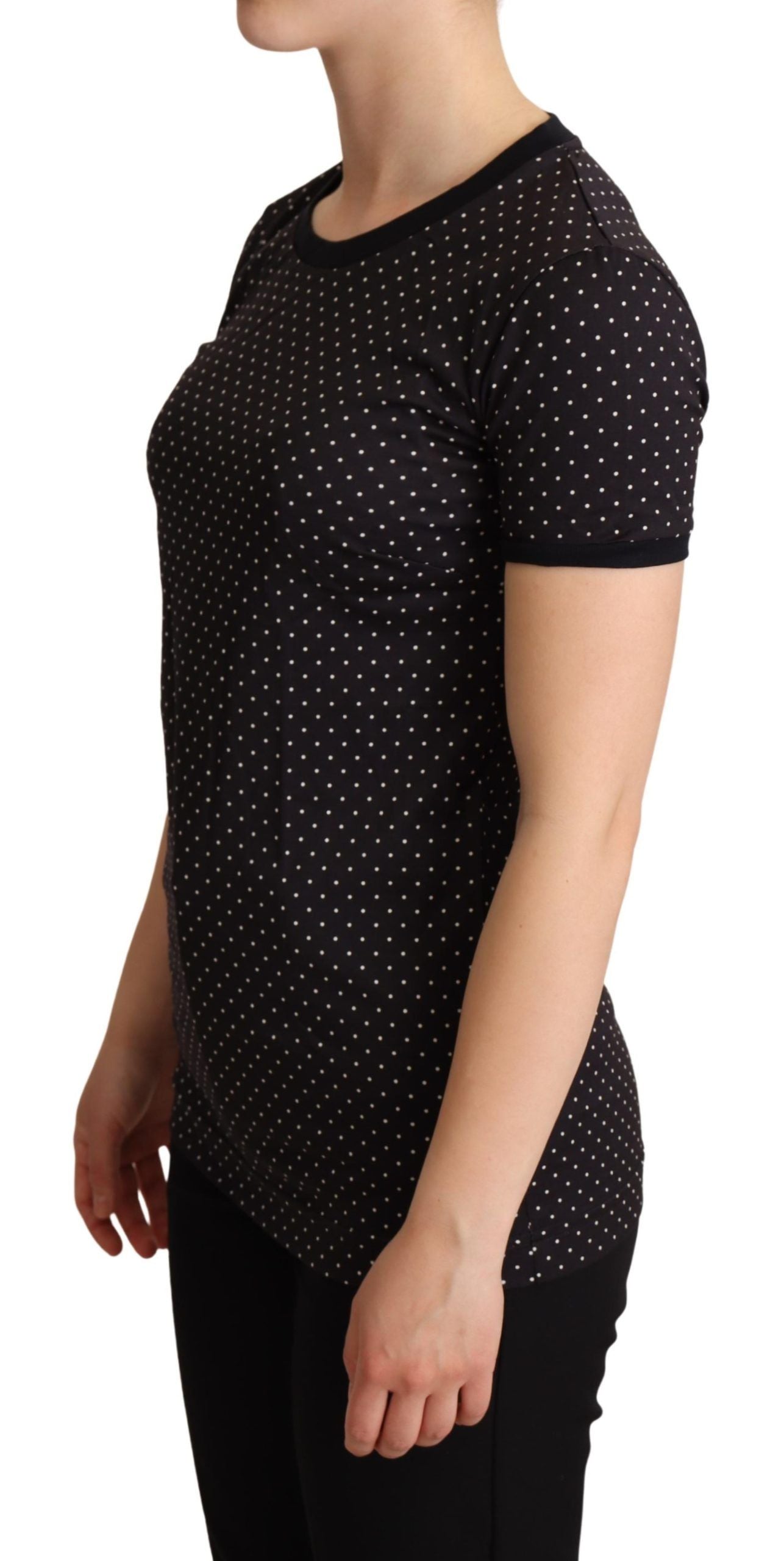 Dolce & Gabbana Polka Dotted Black Short Sleeve Crewneck Top IT38 / XS