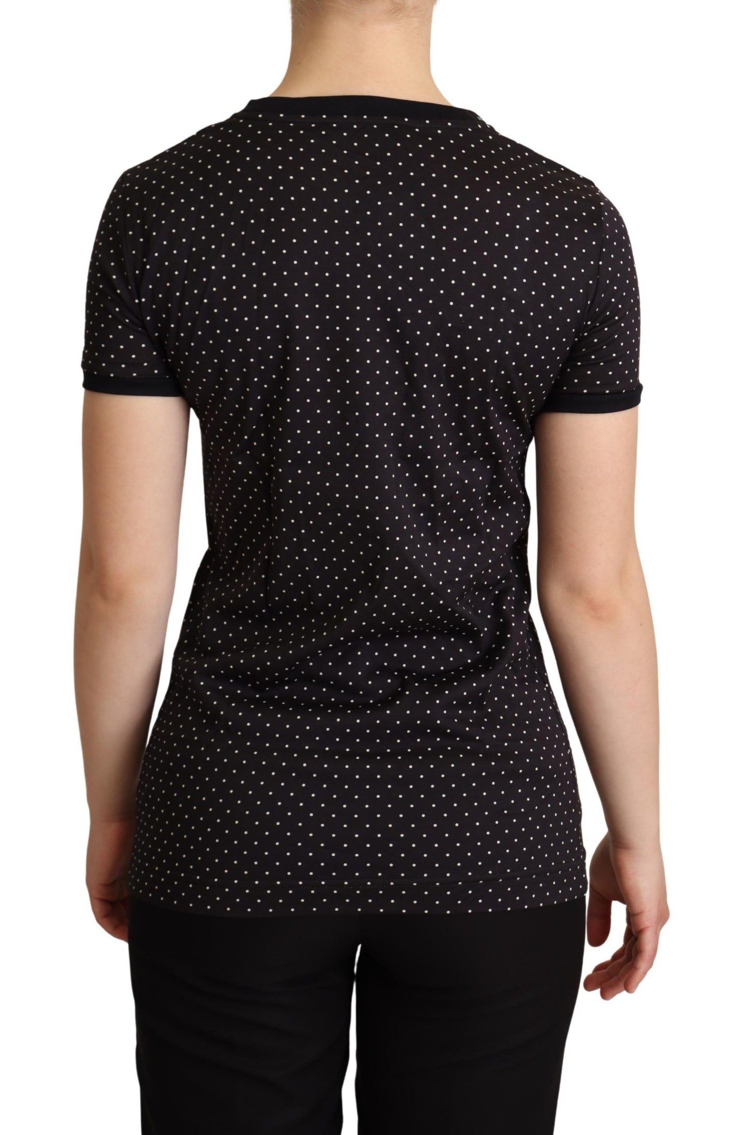 Dolce & Gabbana Polka Dotted Black Short Sleeve Crewneck Top IT38 / XS