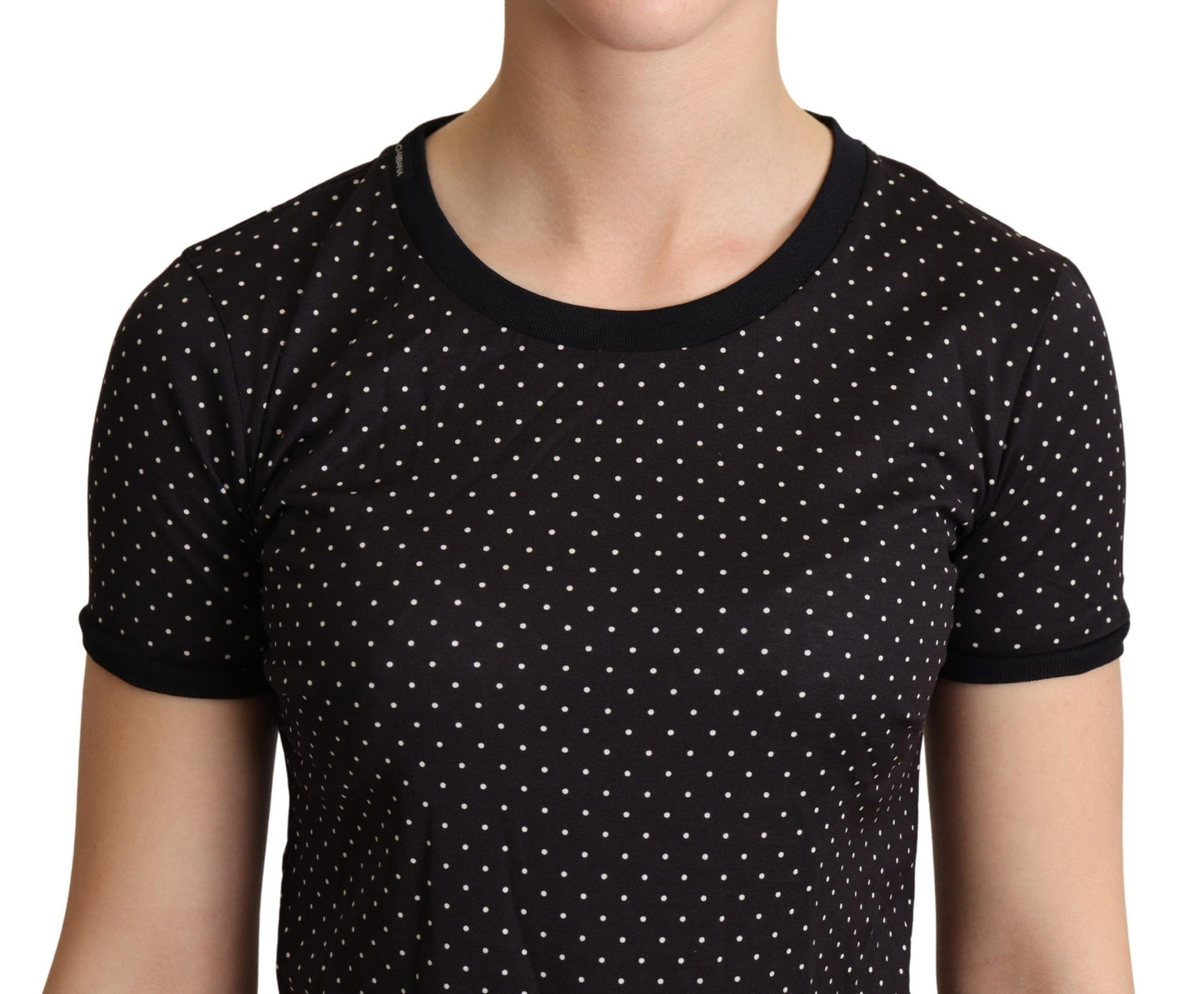 Dolce & Gabbana Polka Dotted Black Short Sleeve Crewneck Top IT38 / XS