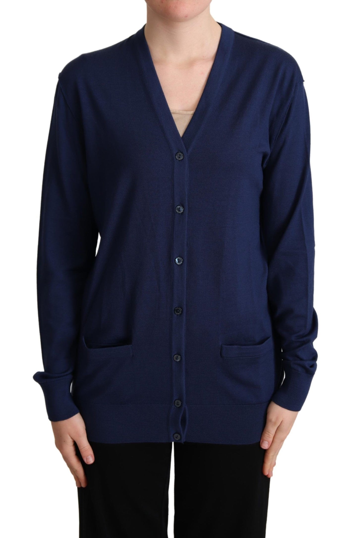 Dolce & Gabbana Elegant Virgin Wool Blue Cardigan IT42 | M