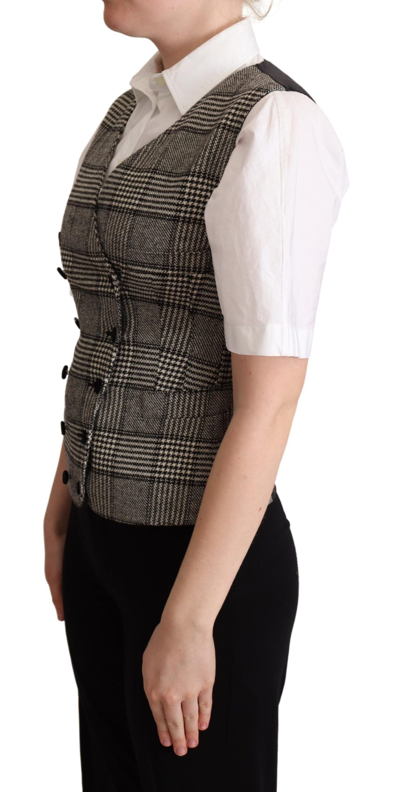 Dolce & Gabbana Elegant Checkered Gray Silk Blend Vest IT40 | S