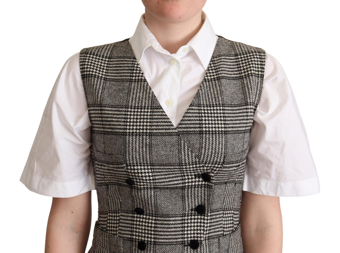 Dolce & Gabbana Elegant Checkered Gray Silk Blend Vest IT40 | S