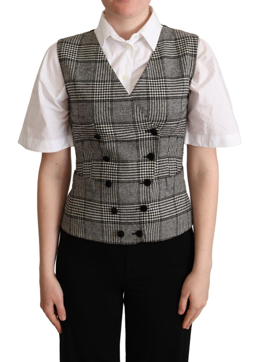 Dolce & Gabbana Elegant Checkered Gray Silk Blend Vest IT40 | S