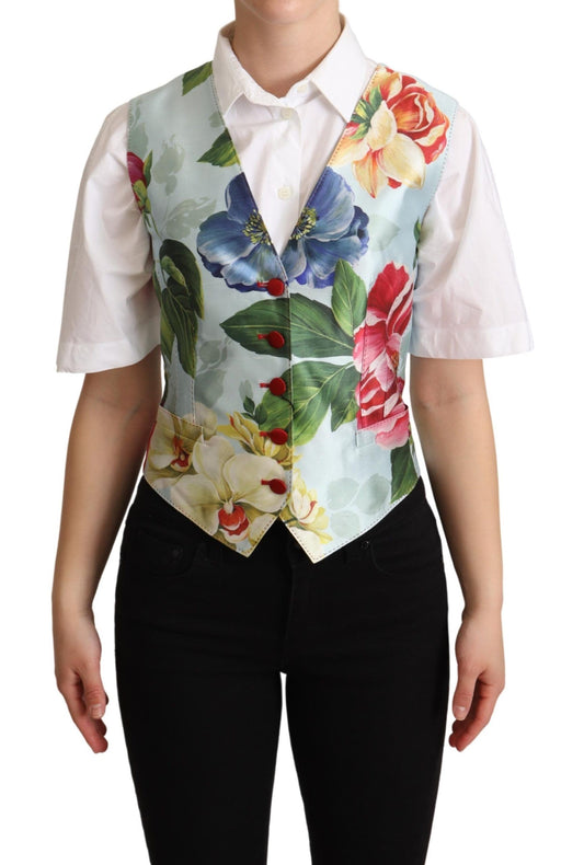 Dolce & Gabbana Elegant Floral Print Silk Waistcoat IT38 / XS