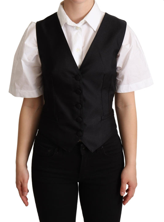 Dolce & Gabbana Elegant Silk Blend Black Waistcoat IT38 / XS