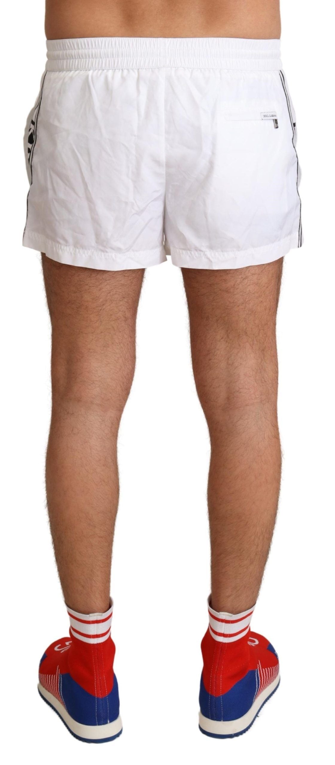 Dolce & Gabbana Elegant White KING Motive Swim Trunks IT3 / XS