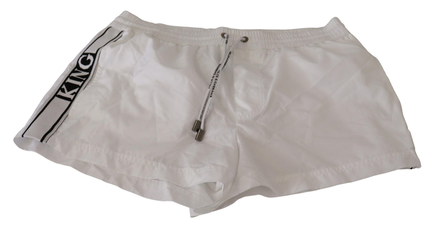 Dolce & Gabbana Elegant White KING Motive Swim Trunks IT3 / XS