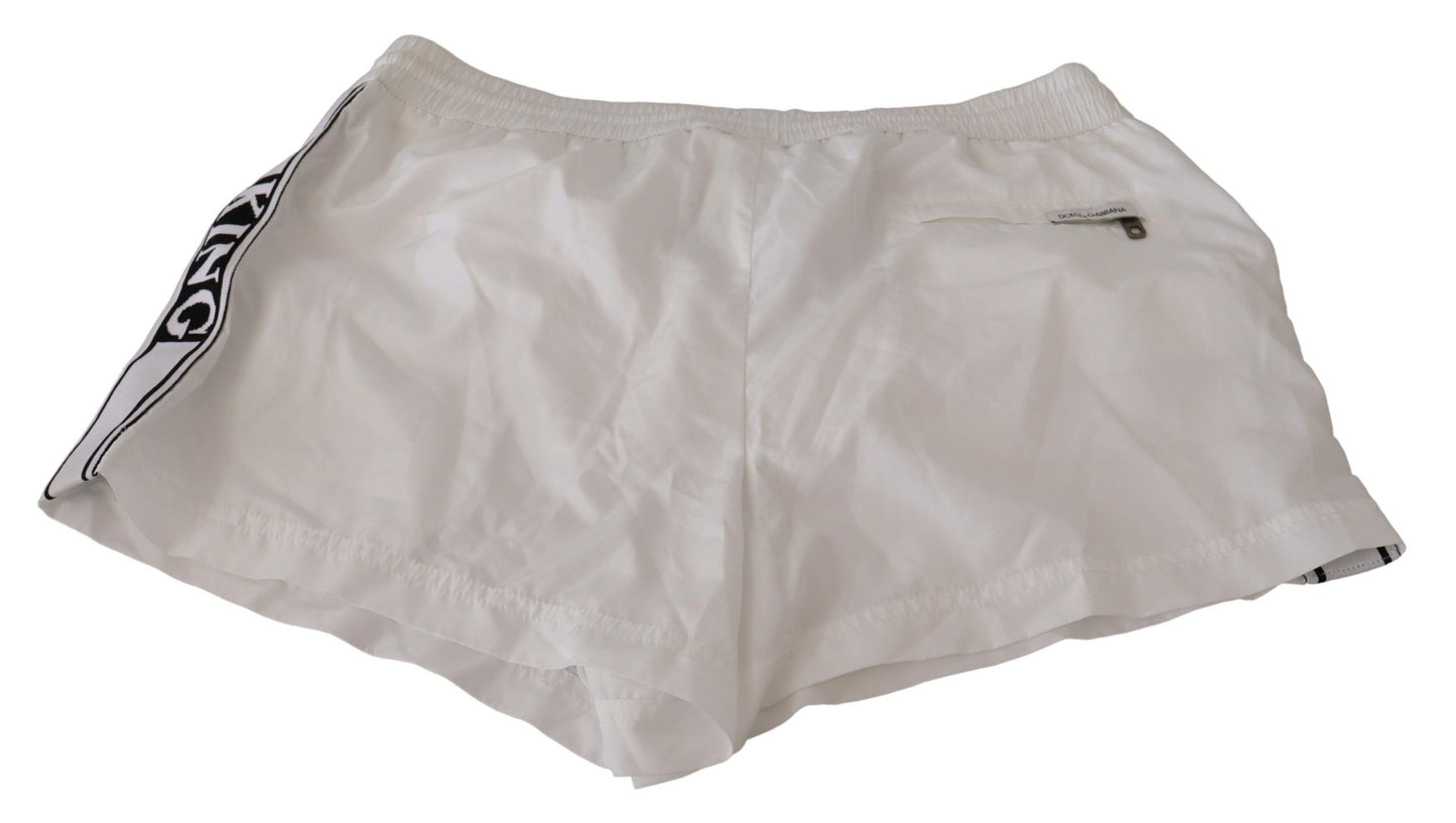 Dolce & Gabbana Elegant White KING Motive Swim Trunks IT3 / XS