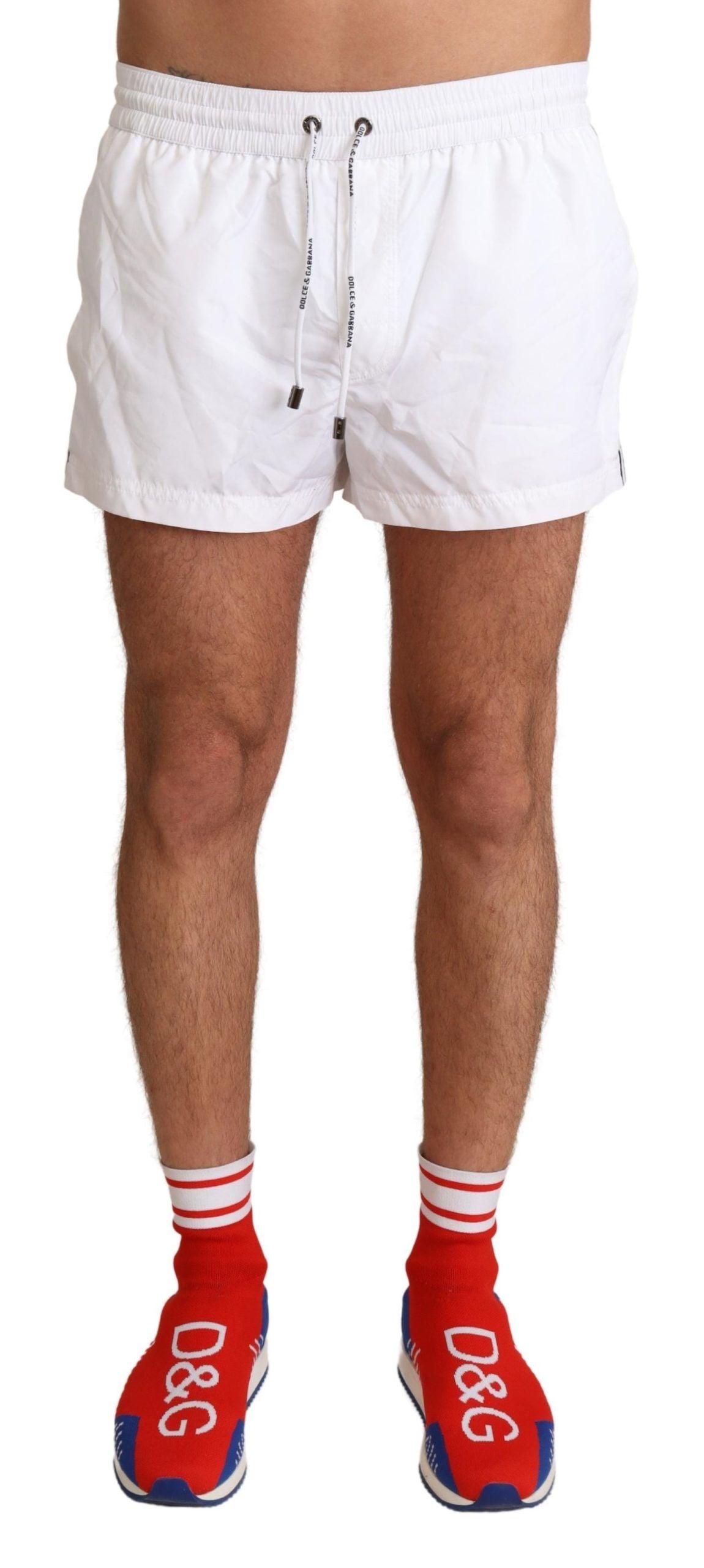 Dolce & Gabbana Elegant White KING Motive Swim Trunks IT3 / XS