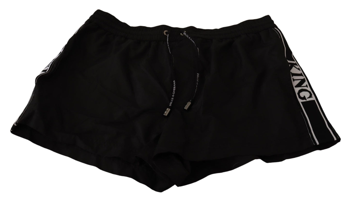 Dolce & Gabbana Elegant Black KING Motive Swim Trunks IT3 / XS