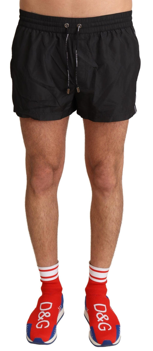 Dolce & Gabbana Elegant Black KING Motive Swim Trunks IT3 / XS