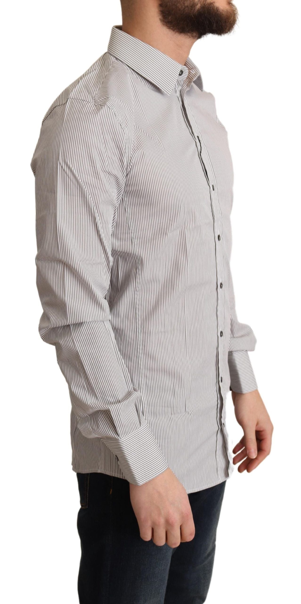 Dolce & Gabbana Elegant Gray Striped Slim Fit Dress Shirt IT38 / XS