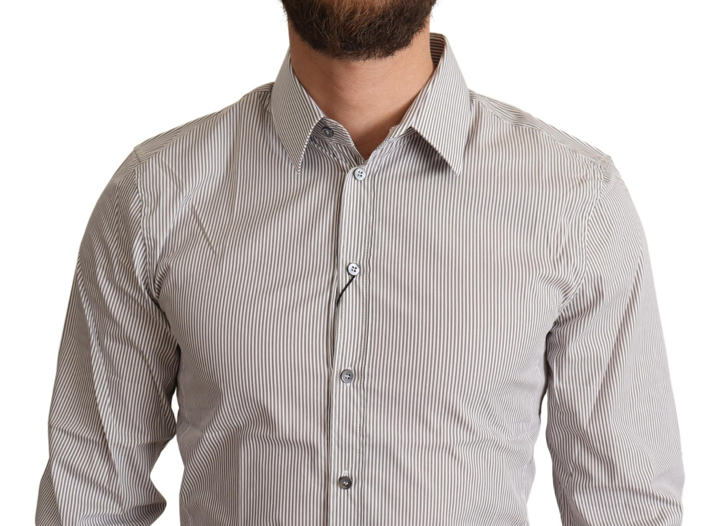 Dolce & Gabbana Elegant Gray Striped Slim Fit Dress Shirt IT38 / XS