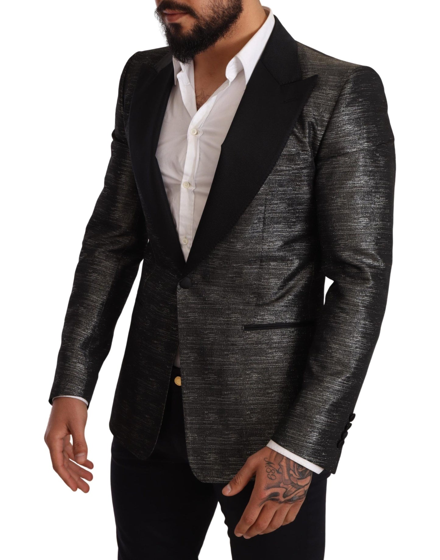 Dolce & Gabbana Metallic Gray Jacquard Slim Fit Blazer IT48 / M