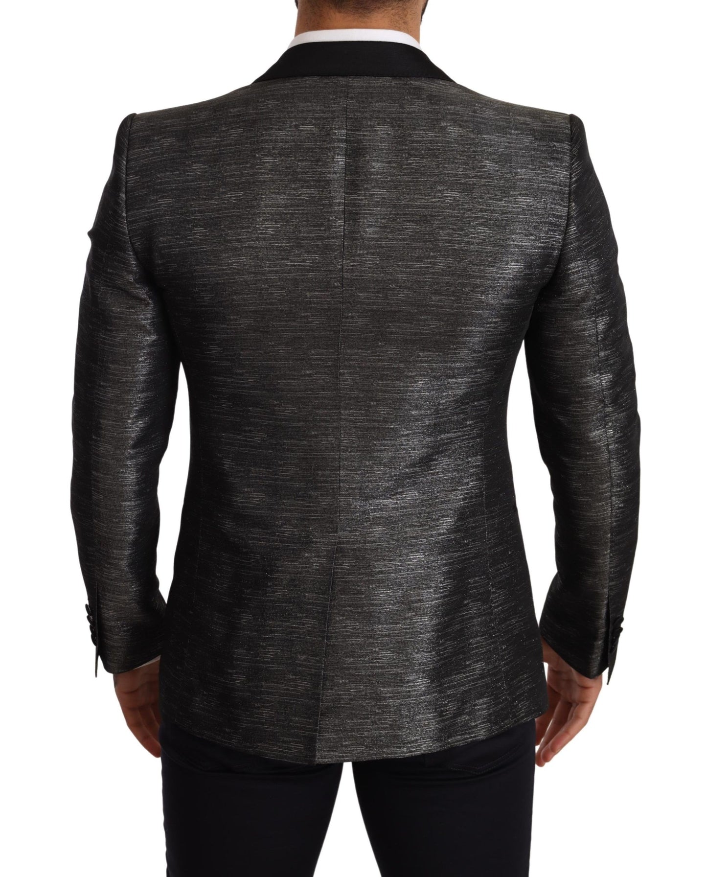 Dolce & Gabbana Metallic Gray Jacquard Slim Fit Blazer IT48 / M