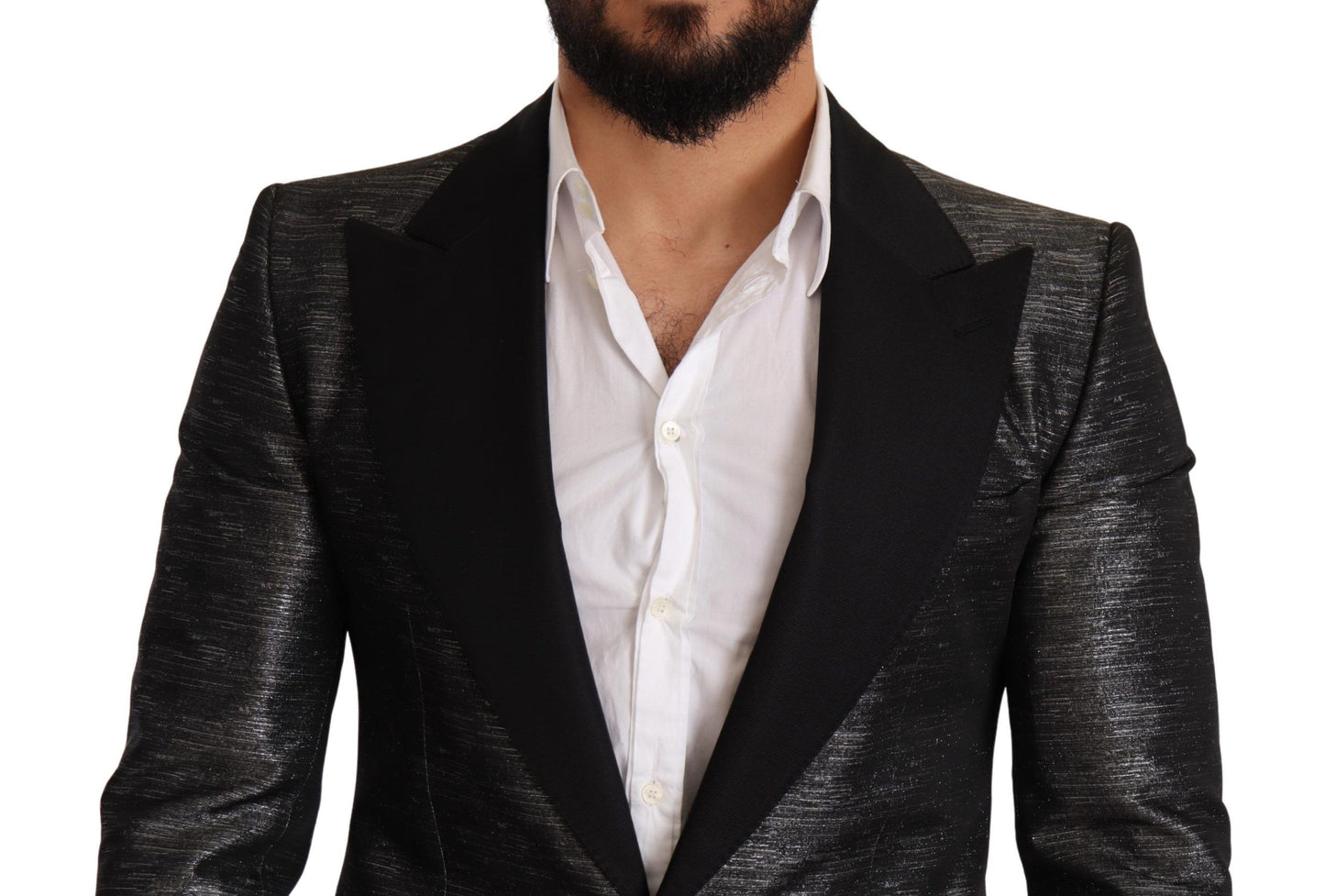 Dolce & Gabbana Metallic Gray Jacquard Slim Fit Blazer IT48 / M