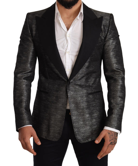 Dolce & Gabbana Metallic Gray Jacquard Slim Fit Blazer IT48 / M