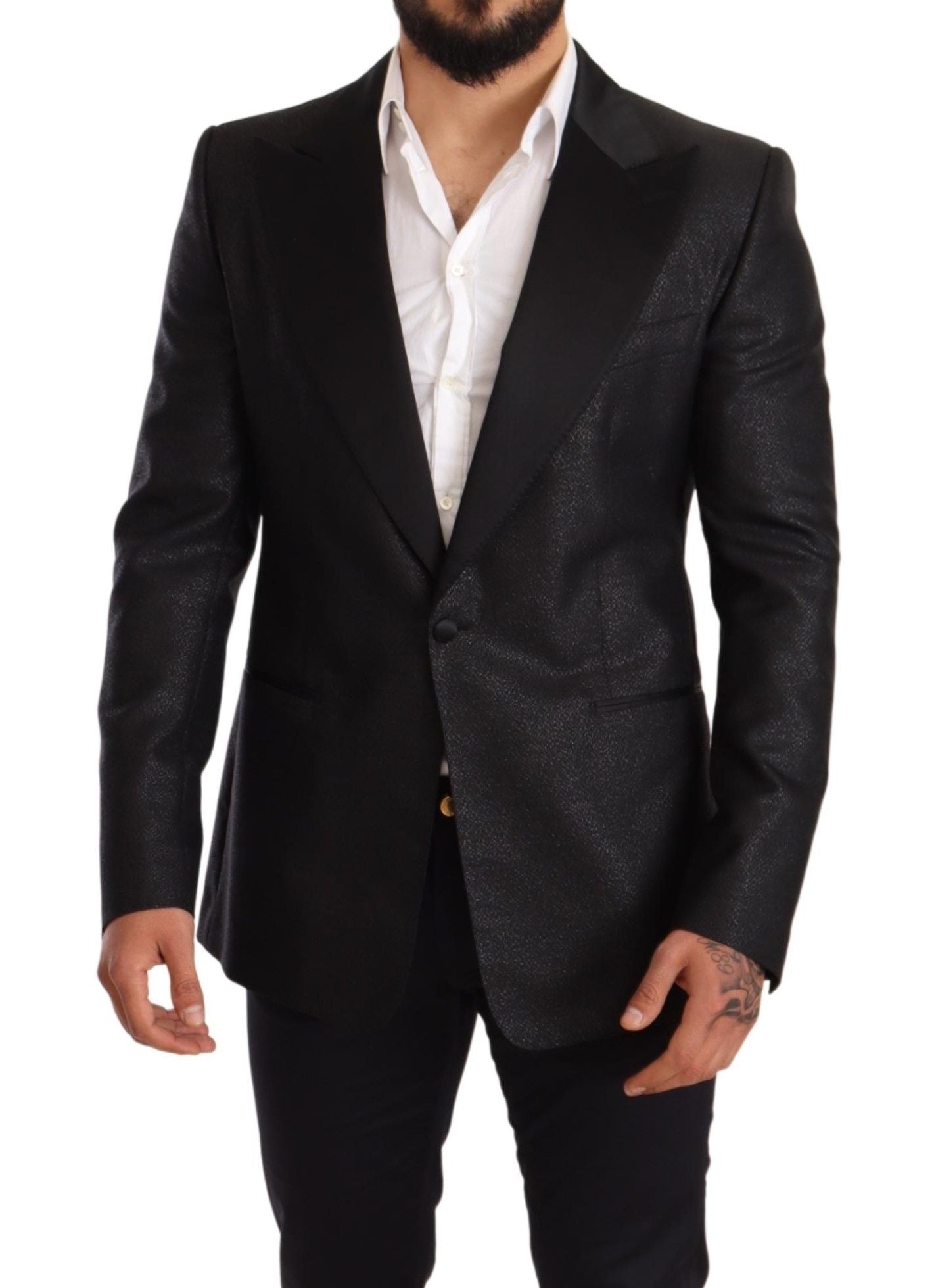 Dolce & Gabbana Elegant Black Metallic Slim Fit Blazer Jacket IT50 / L