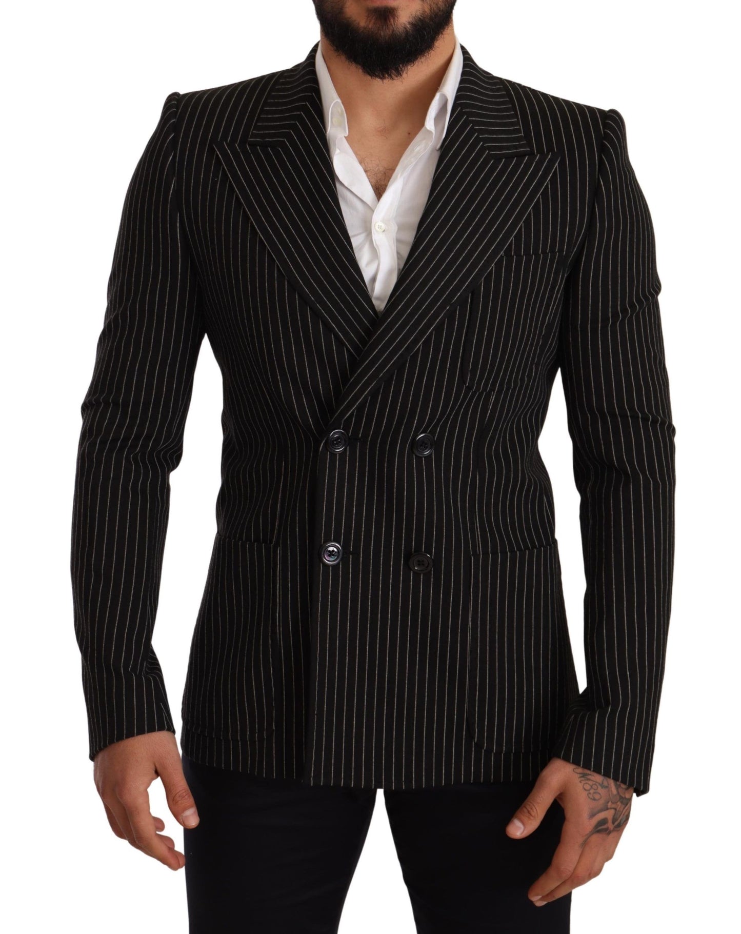 Dolce & Gabbana Elegant Striped Wool Blazer with Silk Lining IT48 / M