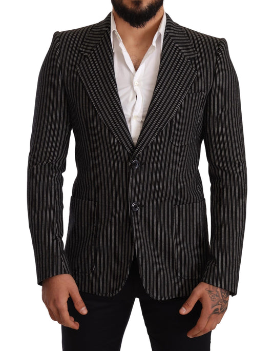 Dolce & Gabbana Elegant Black Striped Virgin Wool Blazer IT48 / M