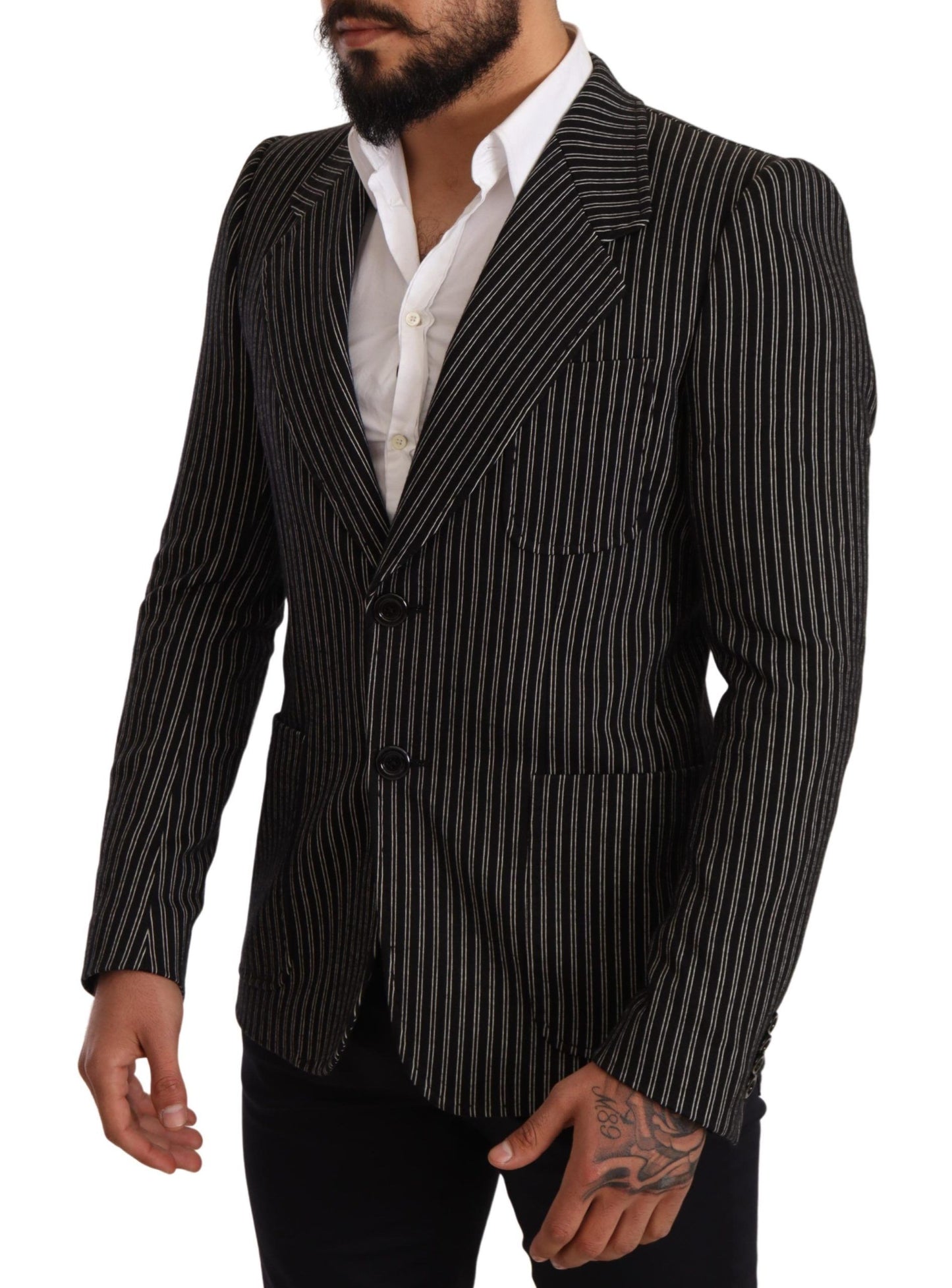 Dolce & Gabbana Elegant Black Striped Virgin Wool Blazer IT48 / M