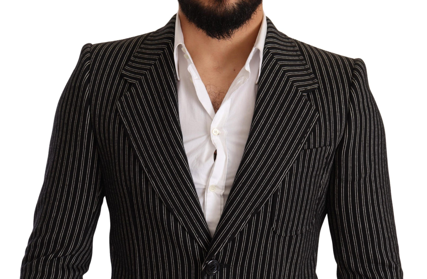 Dolce & Gabbana Elegant Black Striped Virgin Wool Blazer IT48 / M