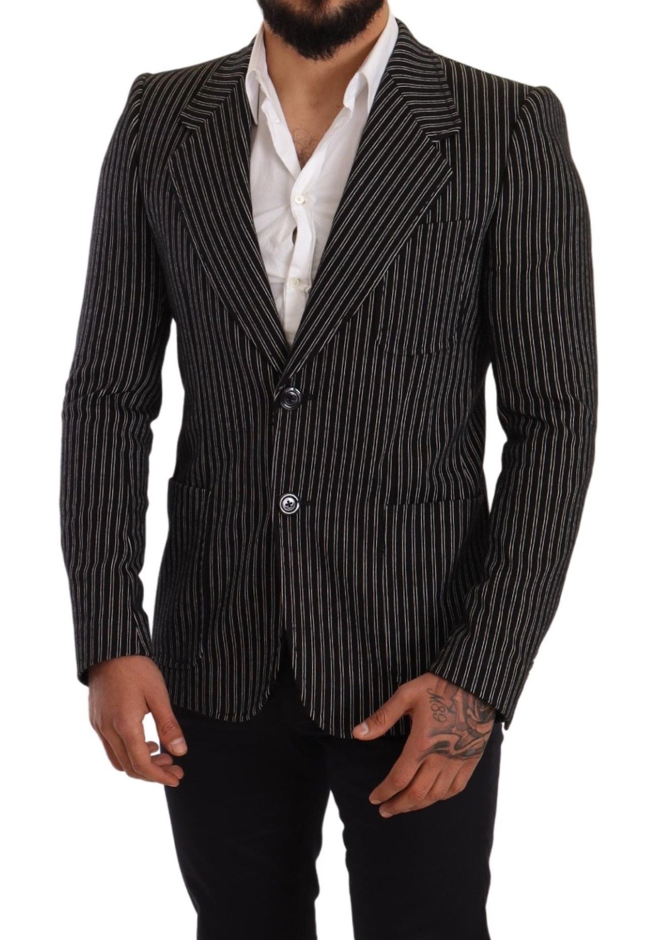 Dolce & Gabbana Elegant Black Striped Virgin Wool Blazer IT48 / M