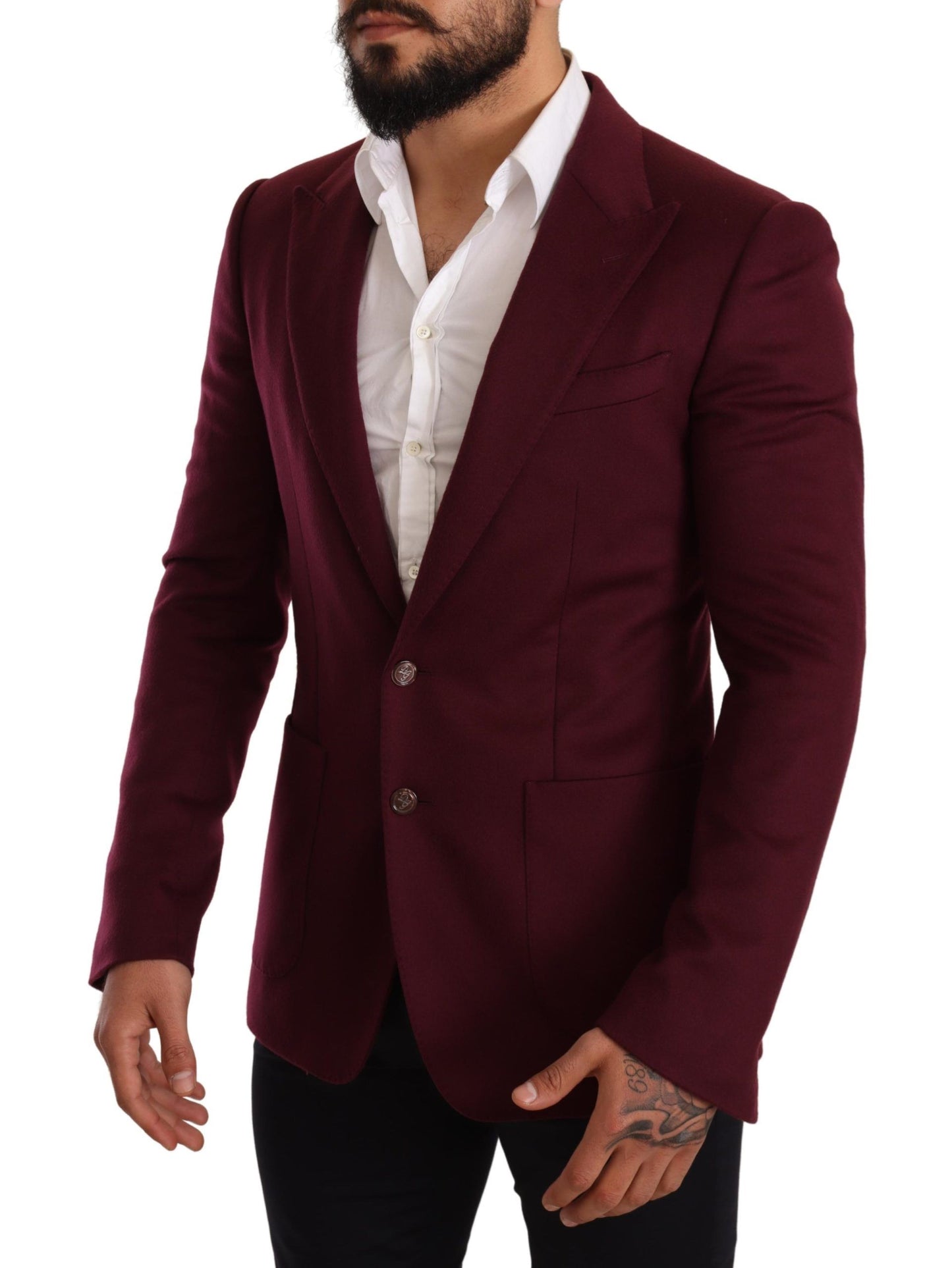 Dolce & Gabbana Elegant Maroon Bordeaux Cashmere Blazer IT48 / M