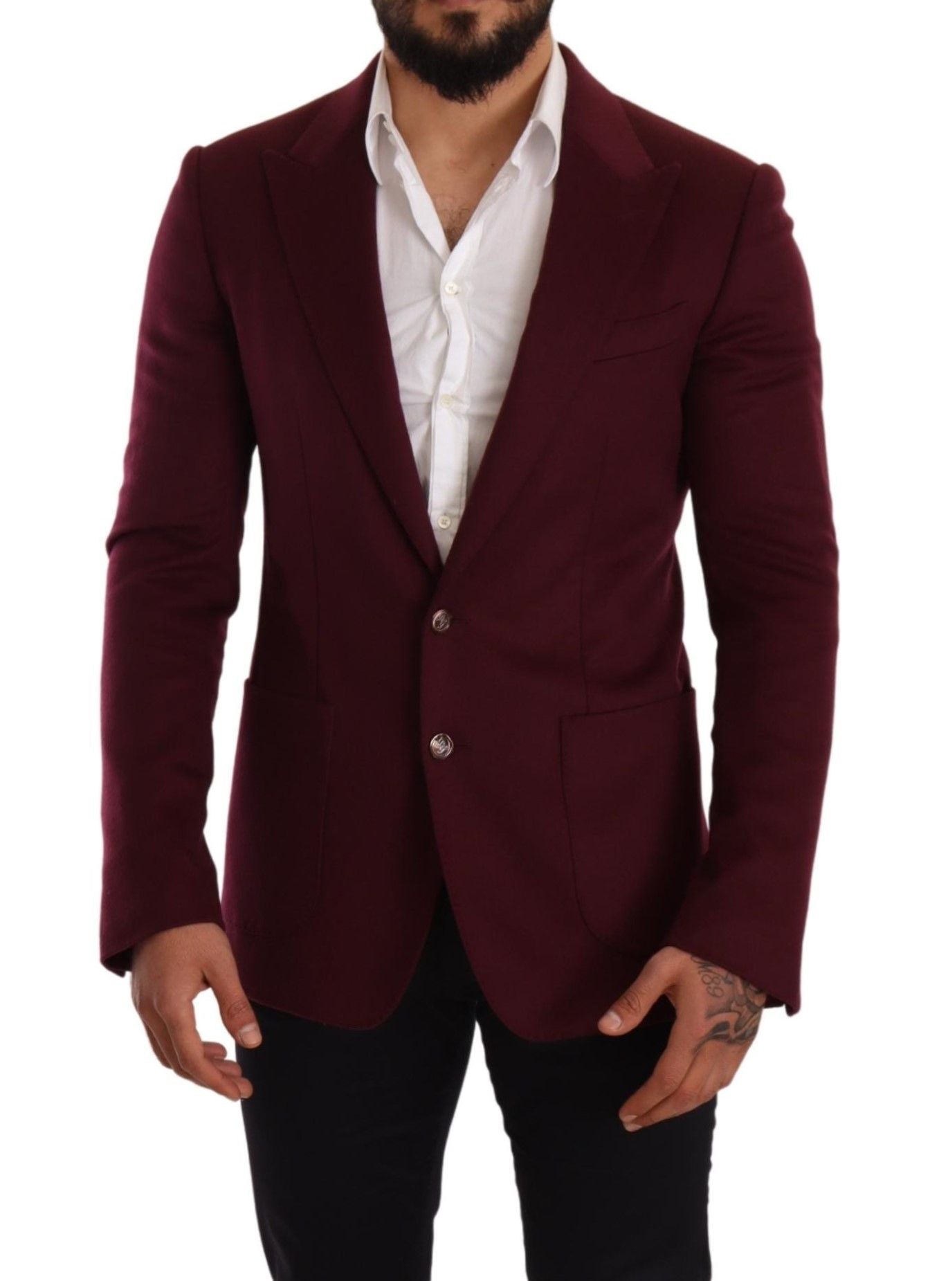 Dolce & Gabbana Elegant Maroon Bordeaux Cashmere Blazer IT48 / M