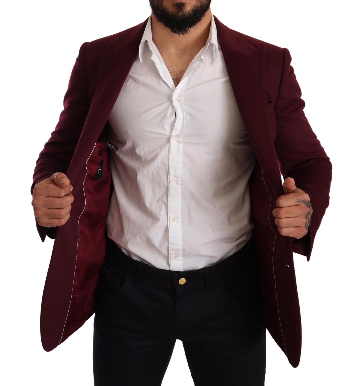 Dolce & Gabbana Elegant Maroon Bordeaux Cashmere Blazer IT48 / M