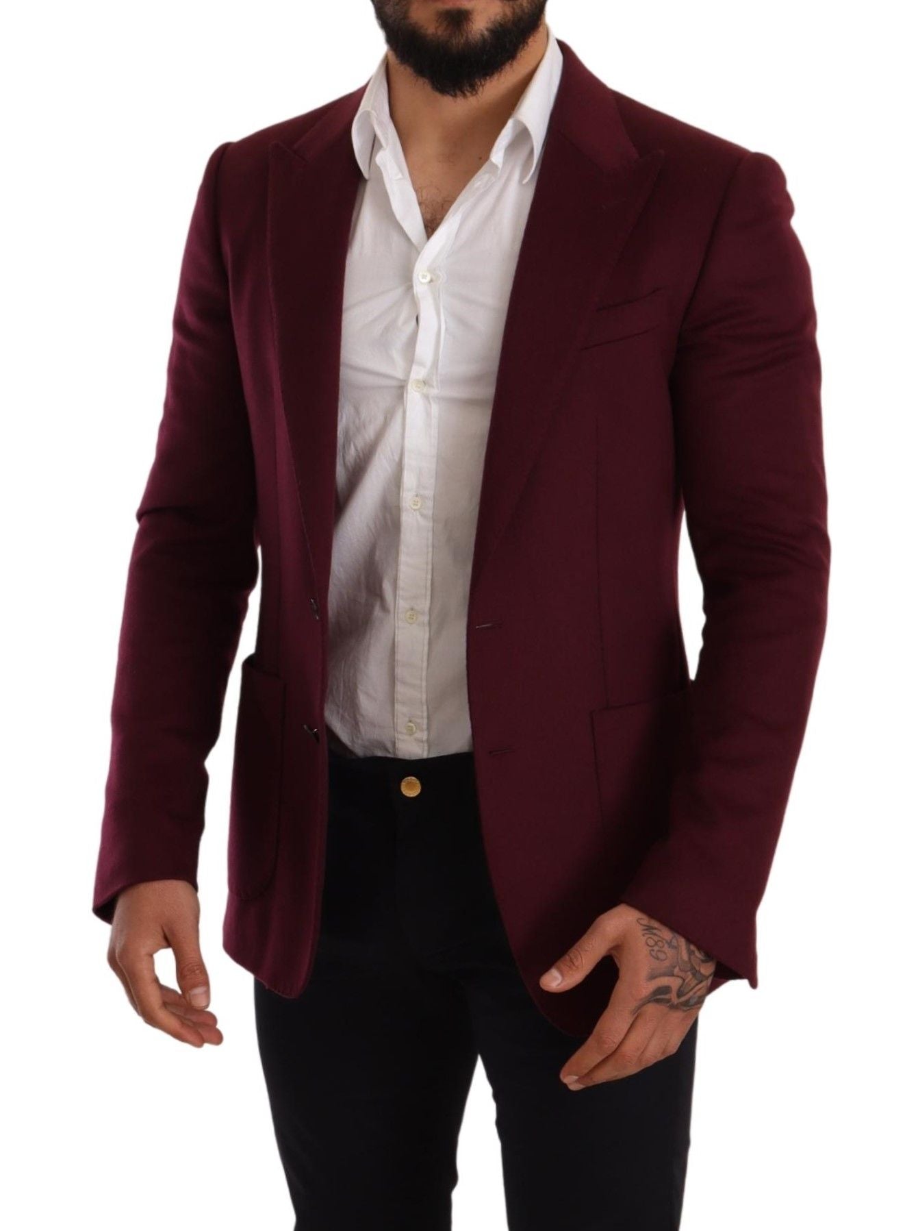 Dolce & Gabbana Elegant Maroon Bordeaux Cashmere Blazer IT48 / M