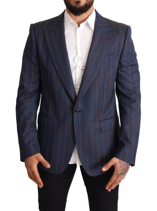 Dolce & Gabbana Elegant Slim Fit Blue Striped Wool Blazer IT54 / XL