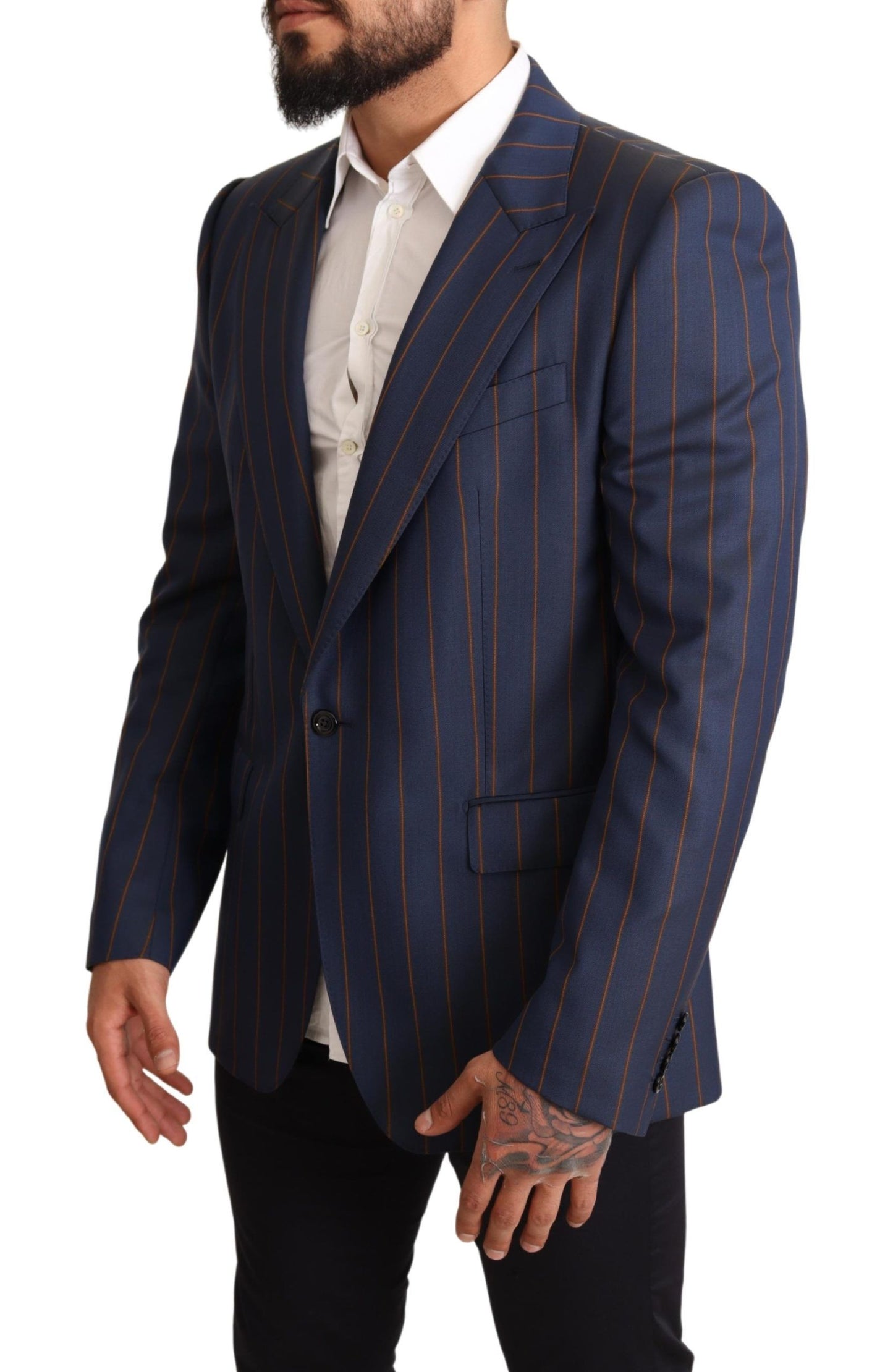 Dolce & Gabbana Elegant Slim Fit Blue Striped Wool Blazer IT54 / XL