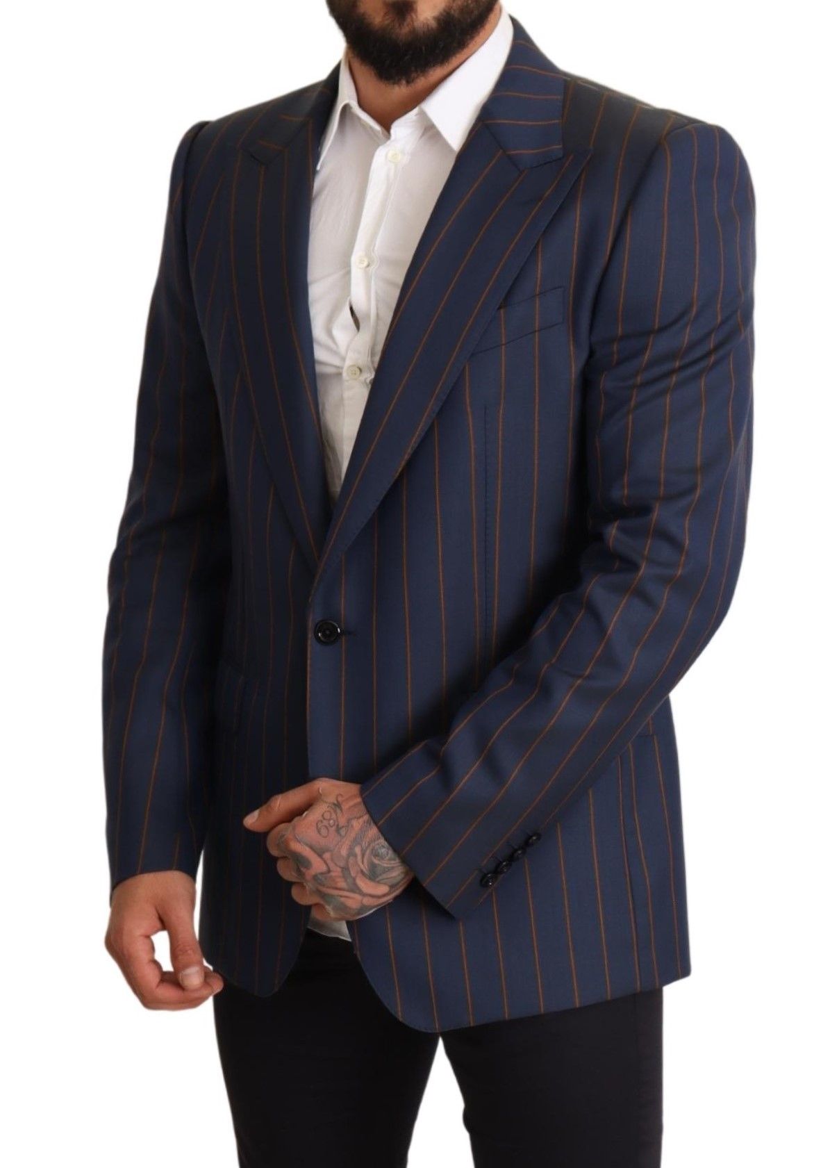 Dolce & Gabbana Elegant Slim Fit Blue Striped Wool Blazer IT54 / XL