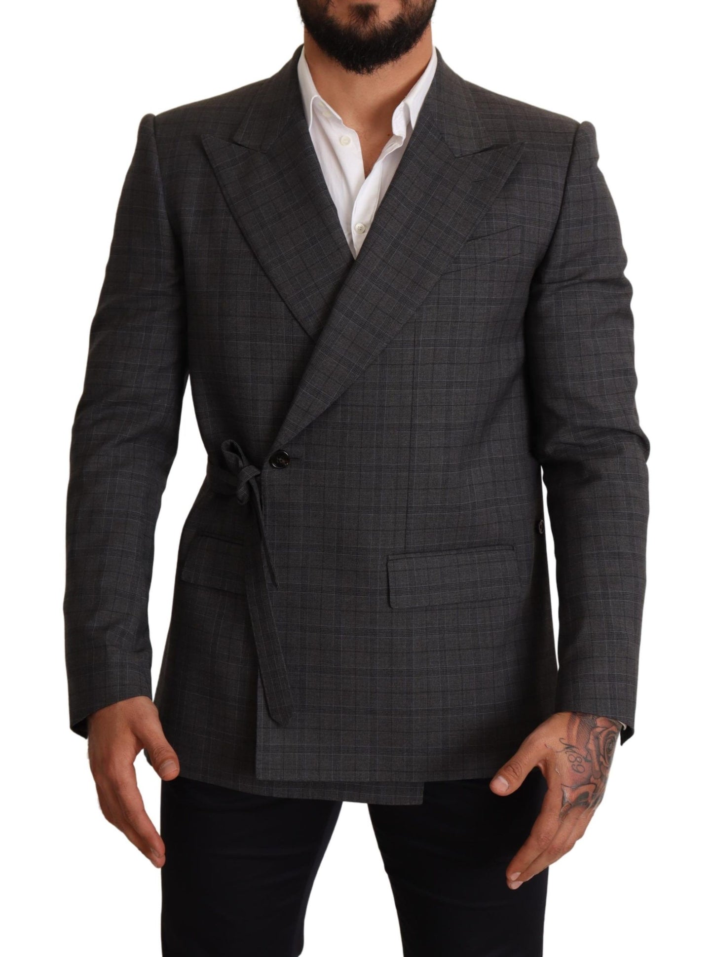 Dolce & Gabbana Chic Gray Check Martini Slim Fit Double-Breasted Blazer IT48 / M