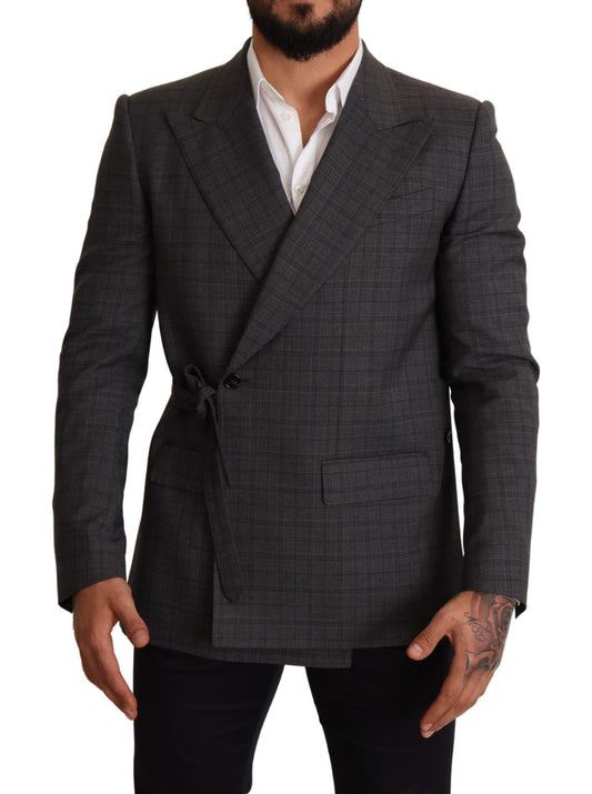 Dolce & Gabbana Chic Gray Check Martini Slim Fit Double-Breasted Blazer IT48 / M