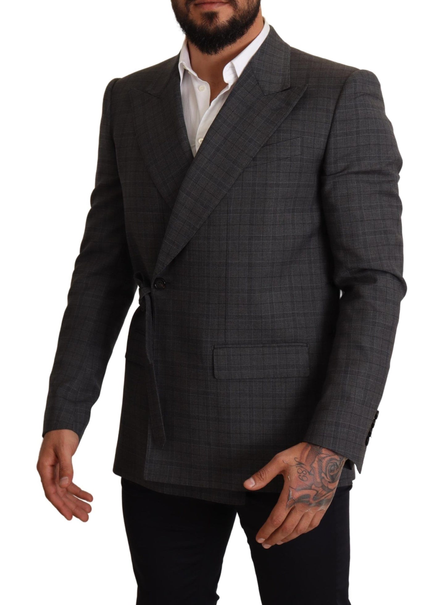 Dolce & Gabbana Chic Gray Check Martini Slim Fit Double-Breasted Blazer IT48 / M