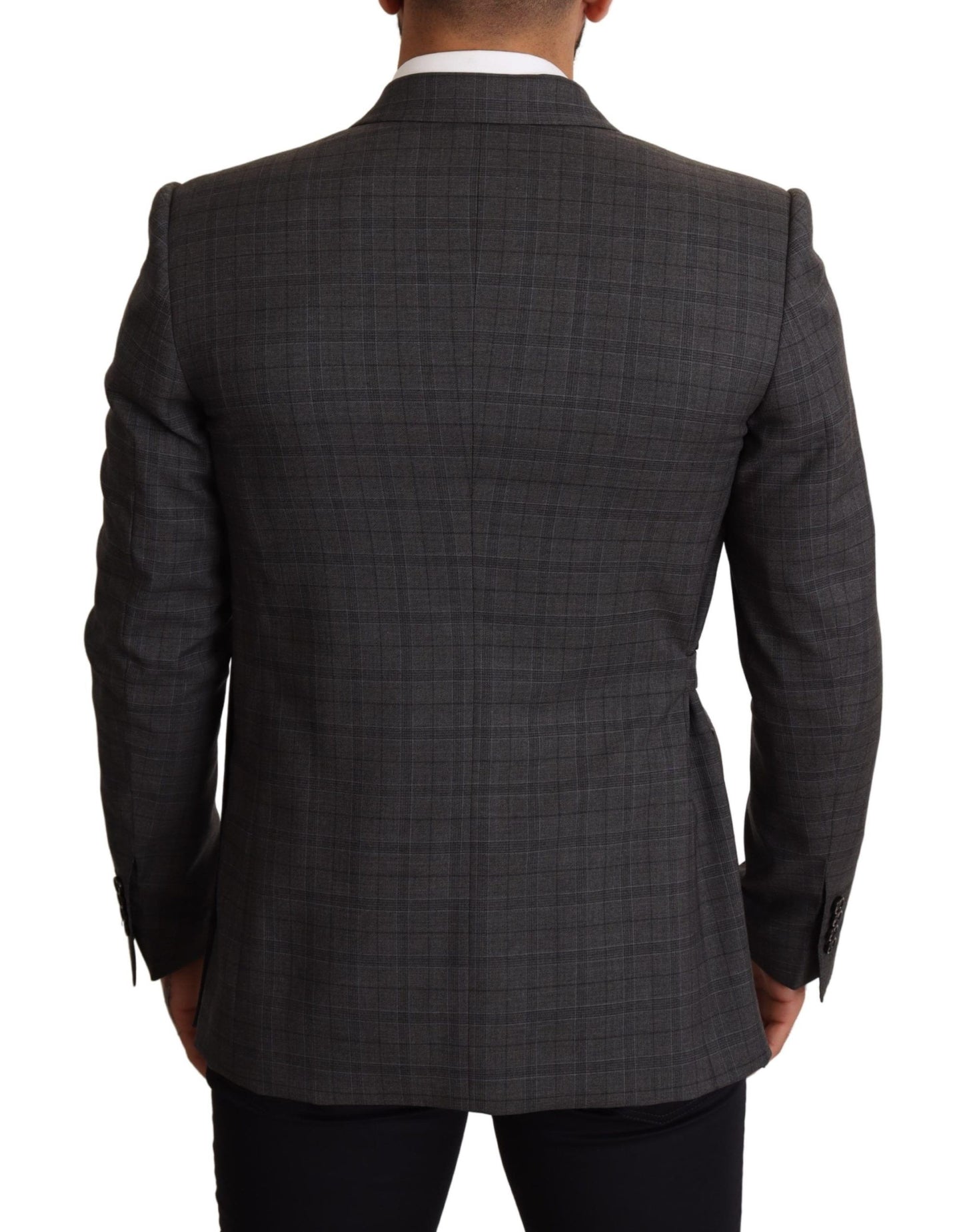 Dolce & Gabbana Chic Gray Check Martini Slim Fit Double-Breasted Blazer IT48 / M