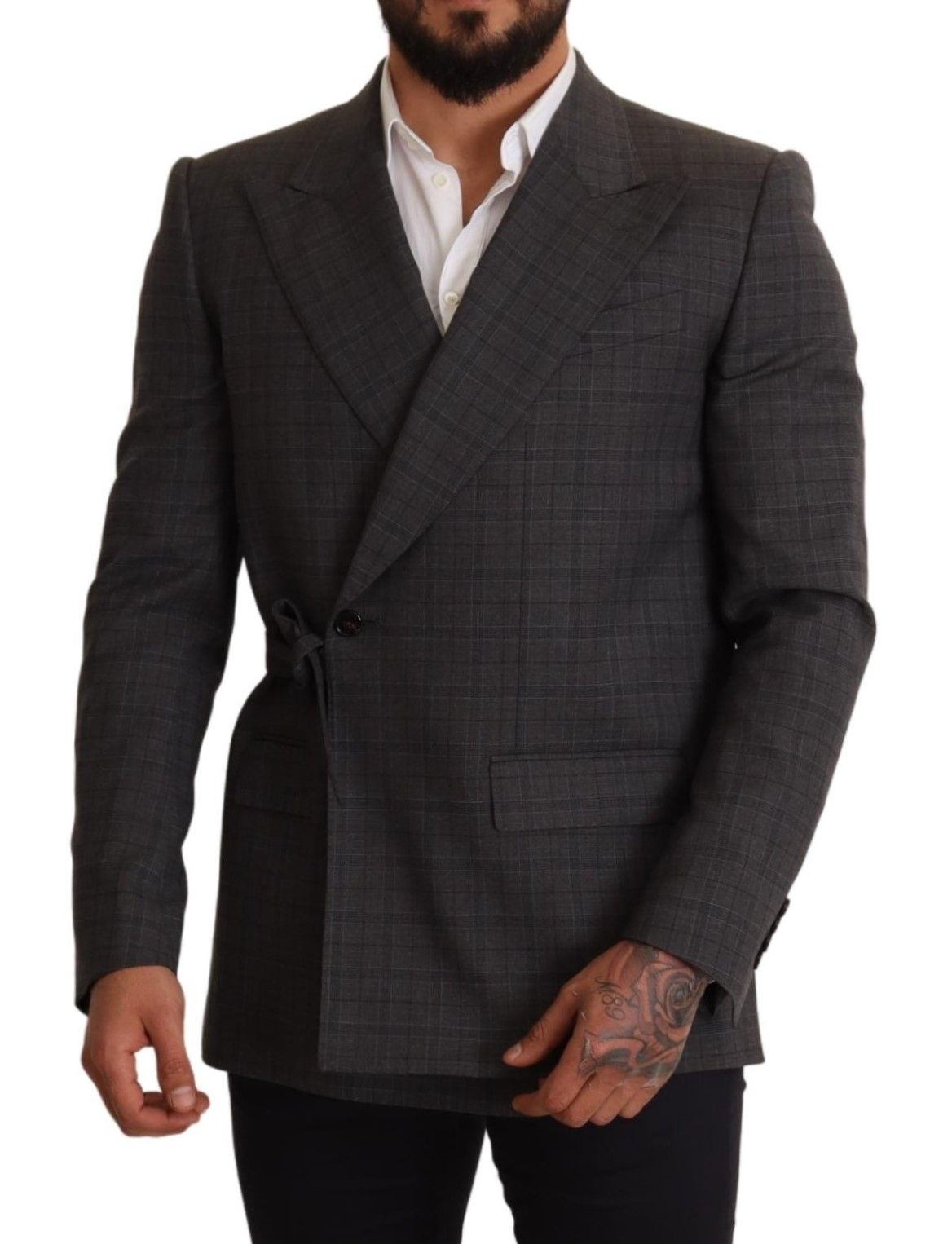 Dolce & Gabbana Chic Gray Check Martini Slim Fit Double-Breasted Blazer IT48 / M