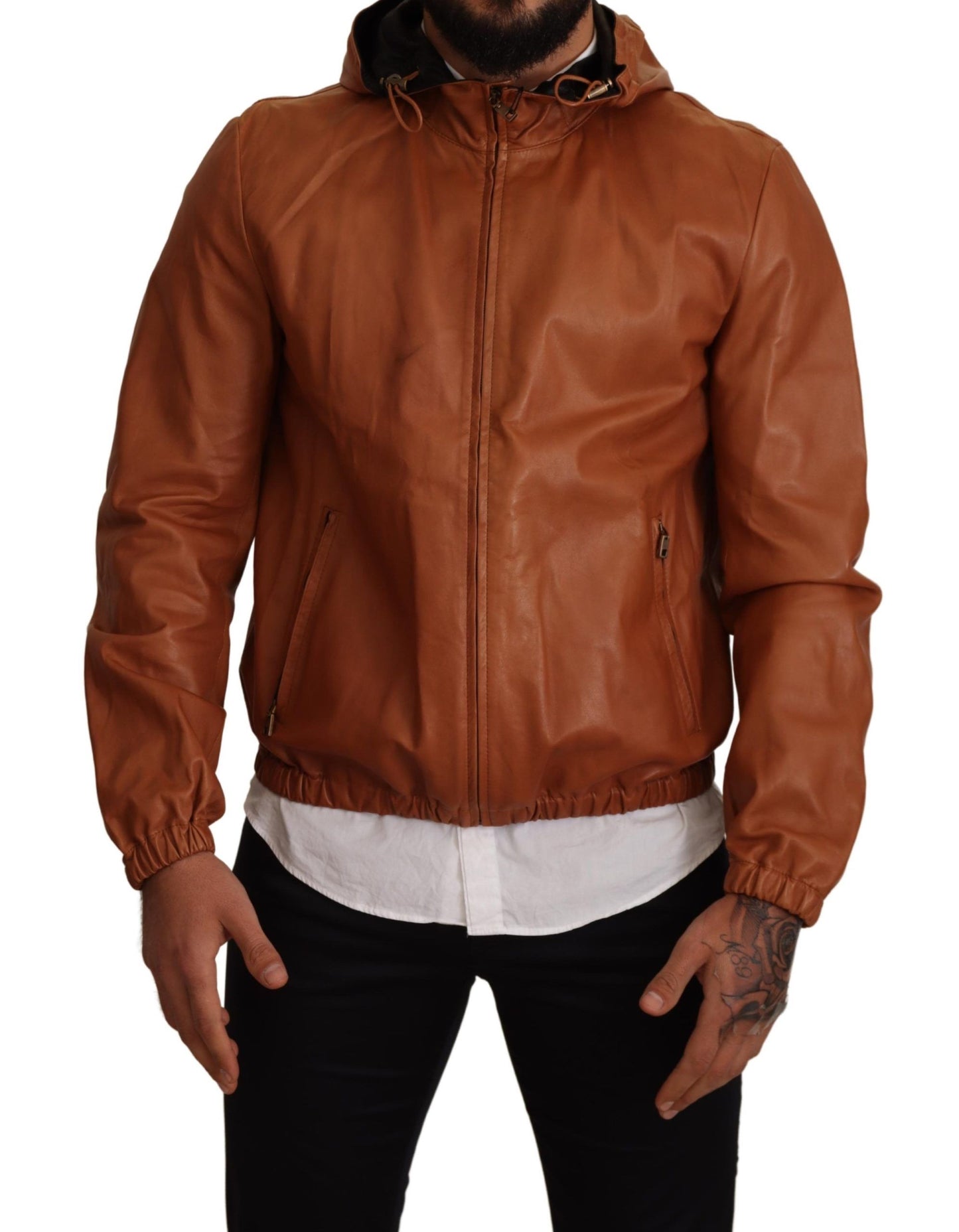 Dolce & Gabbana Elegant Brown Leather Bomber Jacket IT48 / M