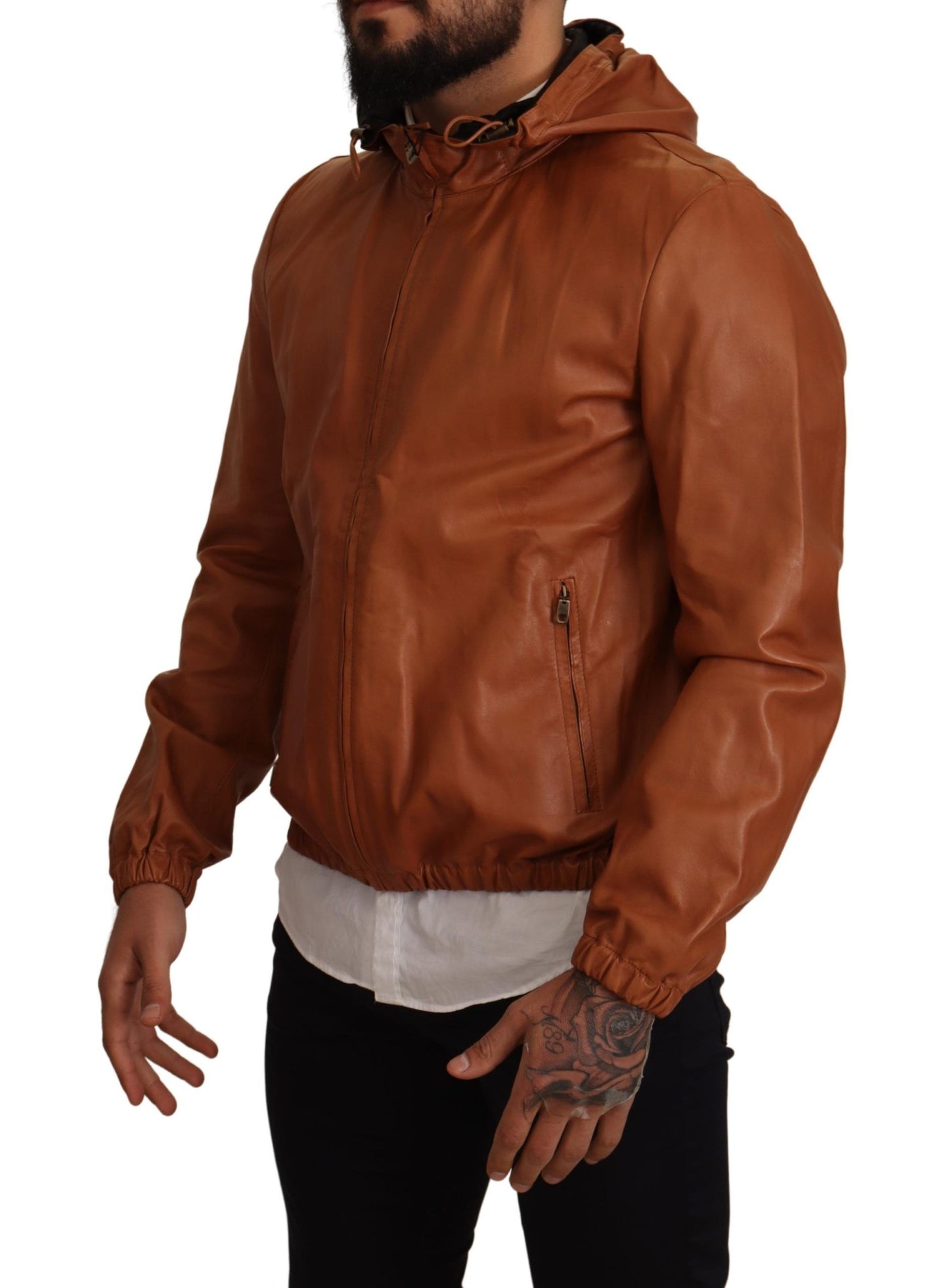 Dolce & Gabbana Elegant Brown Leather Bomber Jacket IT48 / M