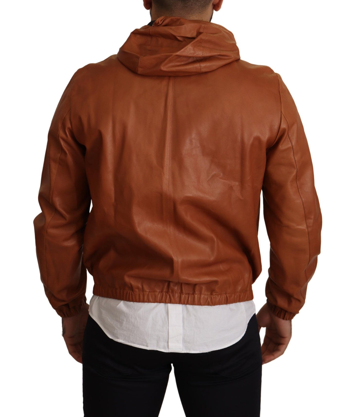 Dolce & Gabbana Elegant Brown Leather Bomber Jacket IT48 / M