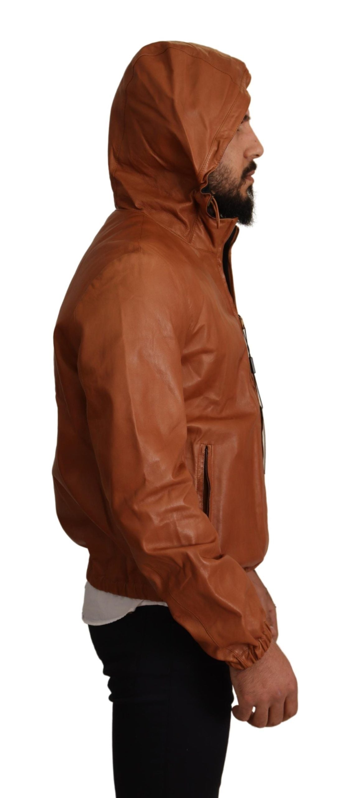 Dolce & Gabbana Elegant Brown Leather Bomber Jacket IT48 / M