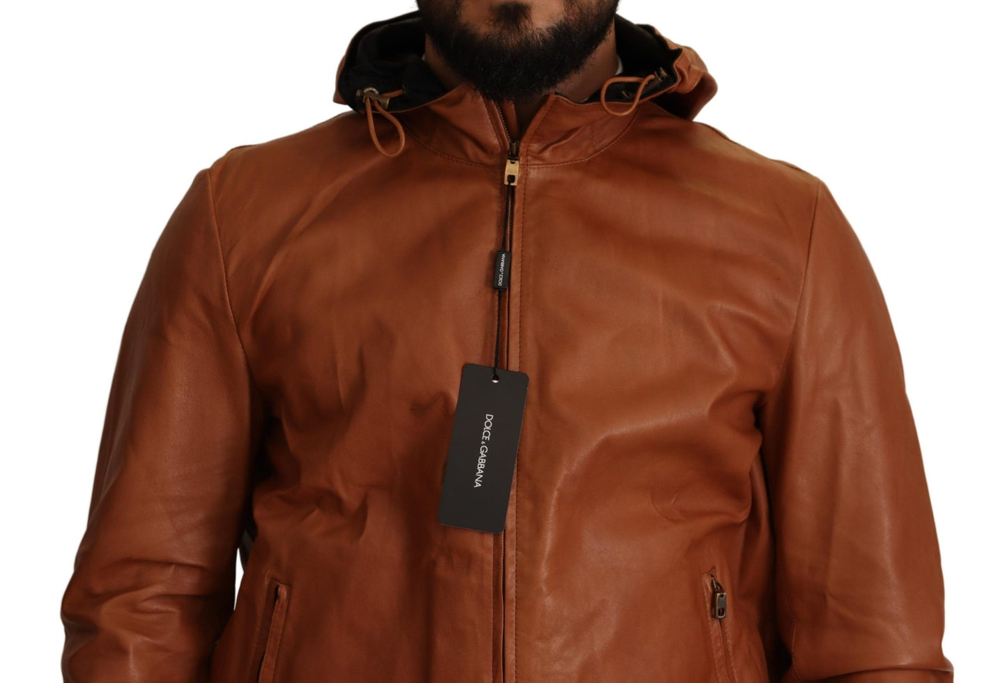 Dolce & Gabbana Elegant Brown Leather Bomber Jacket IT48 / M