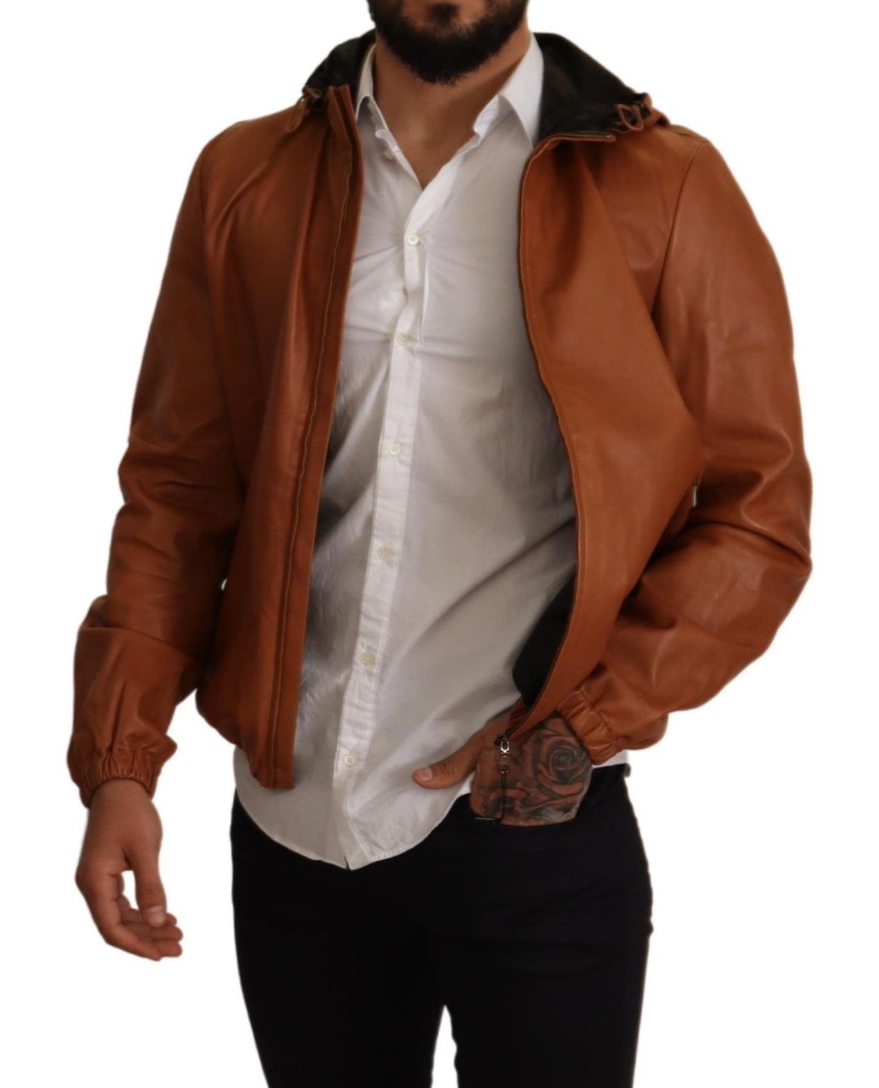 Dolce & Gabbana Elegant Brown Leather Bomber Jacket IT48 / M